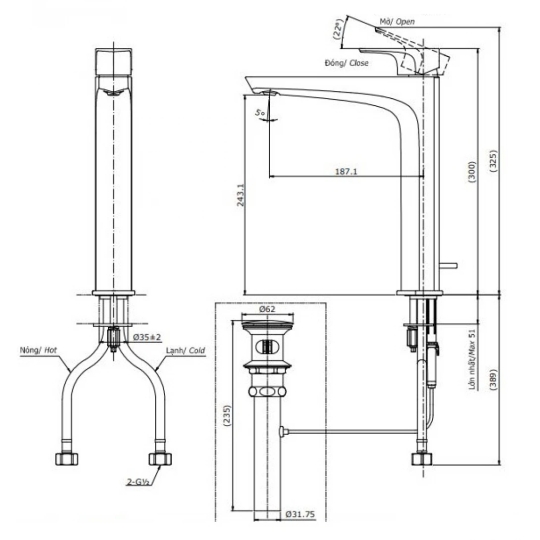 Vòi Lavabo TOTO TLG07305V Nóng Lạnh Cổ Cao