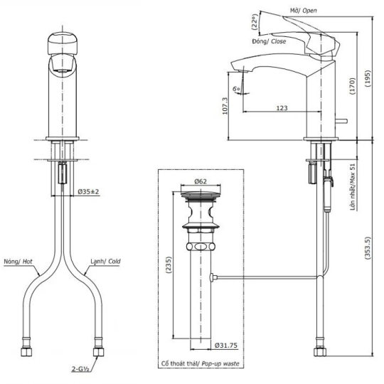 Vòi Lavabo TOTO TLG09301V Nóng Lạnh