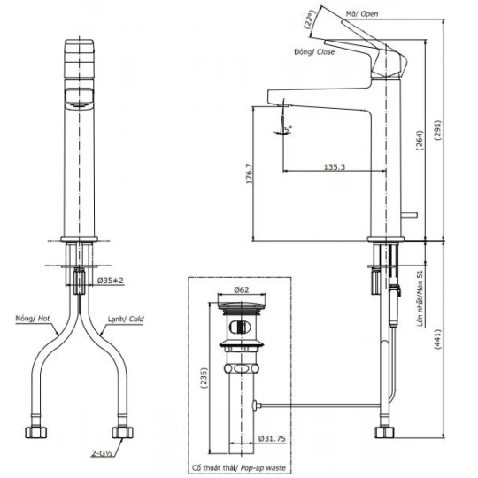 Vòi Lavabo TOTO TLG10303V Nóng Lạnh Cổ Cao