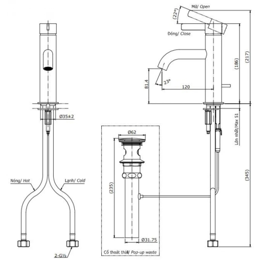 Vòi Lavabo TOTO TLG11301V Nóng Lạnh