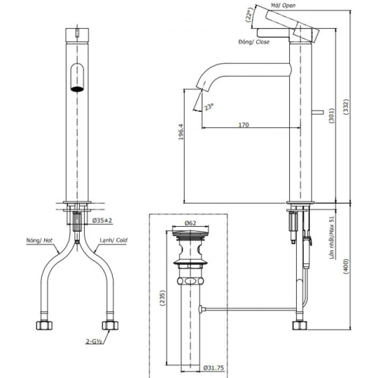 Vòi Lavabo TOTO TLG11305V Nóng Lạnh Cổ Cao