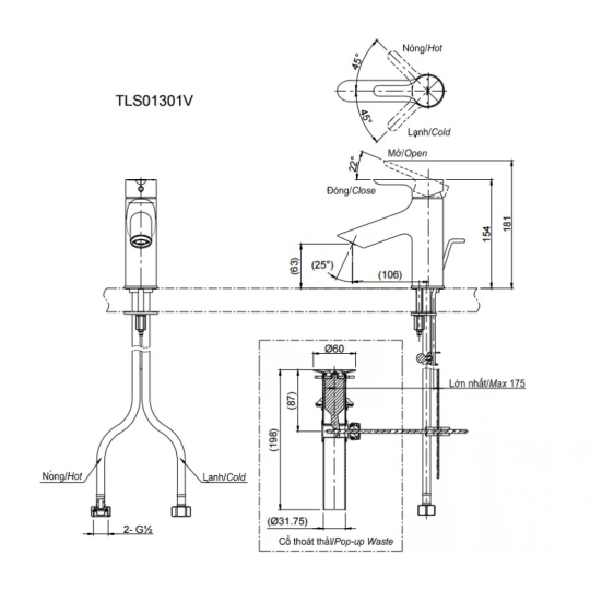 Vòi Lavabo TOTO TLS01301V Nóng Lạnh