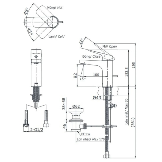 Vòi Lavabo TOTO TTLR302F-1NR Nóng Lạnh