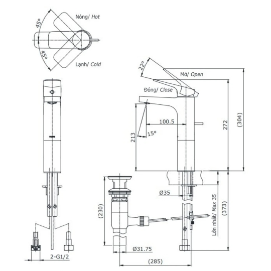 Vòi Lavabo TOTO TTLR302FV-1R Nóng Lạnh