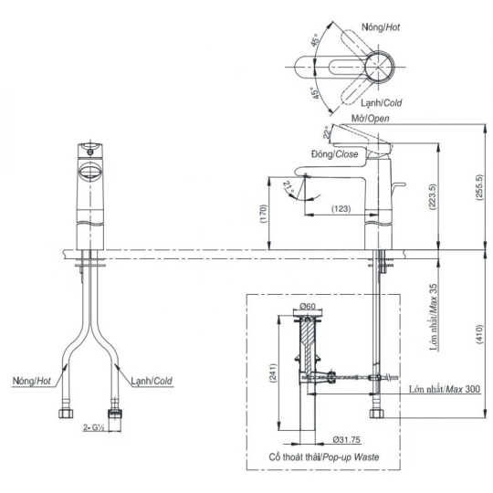 Vòi Lavabo TOTO TVLM111NS Nóng Lạnh Cổ Vừa