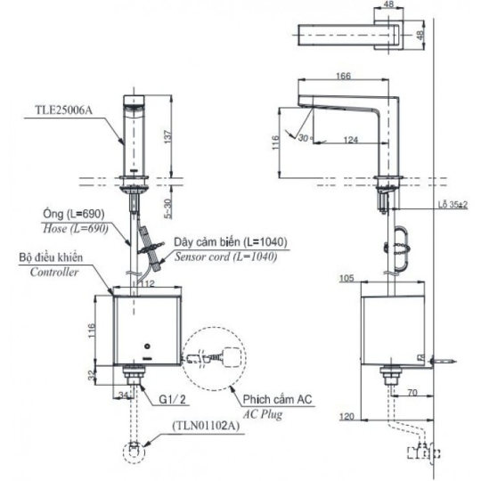 Vòi Lavabo Cảm Ứng TOTO TLE25006A/TLE04502A1/TLN01102A Pin 2L
