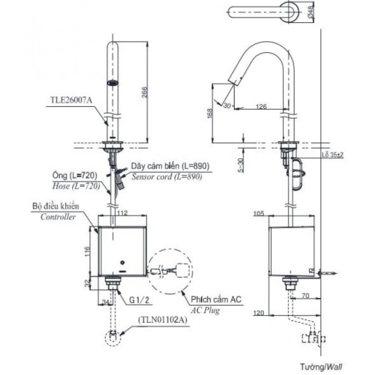 Vòi Lavabo Cảm Ứng TOTO TLE26007A/TLE04502A1/TLN01102A Thân Vừa Pin 2L