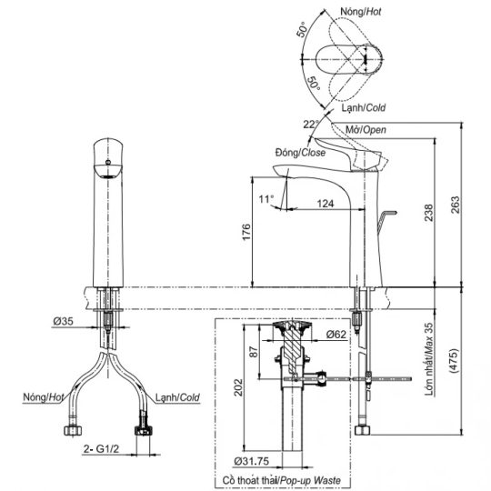 Vòi Lavabo TOTO TLG01304V Nóng Lạnh Cổ Cao