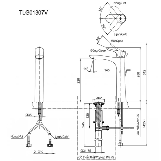 Vòi Lavabo TOTO TLG01307V Nóng Lạnh Cổ Cao