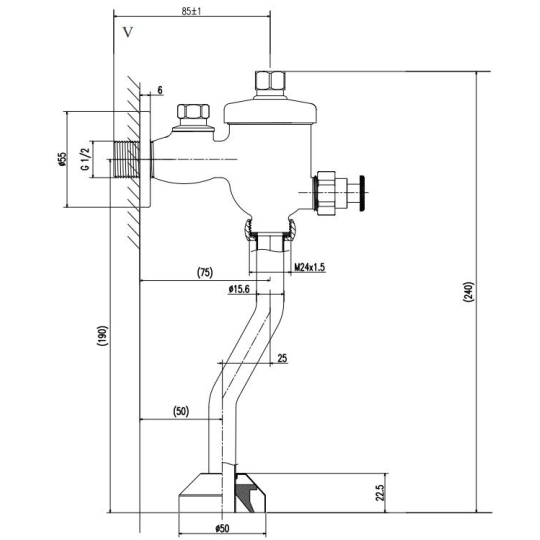 Van Xả Nhấn Bồn Tiểu Inax UF-8V-0.5 Ống Cong 0.5 Lít