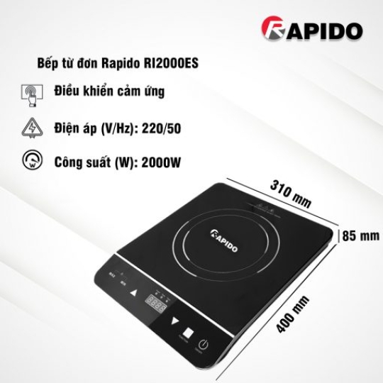 Bếp từ đơn RI2000ES- Hàng chính hãng Rapido
