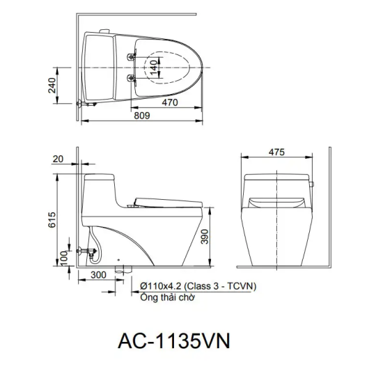 Bồn cầu 1 khối INAX AC-1135VN/BW1