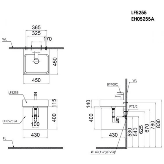 Bộ Tủ Lavabo Caesar LF5255/EH05255AWV Vân Gỗ
