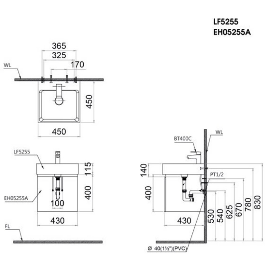 Bộ Tủ Lavabo Caesar LF5255/EH05255AV
