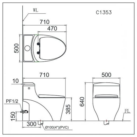 Bồn Cầu 1 Khối Caesar C1353/TAF060 nắp rửa cơ