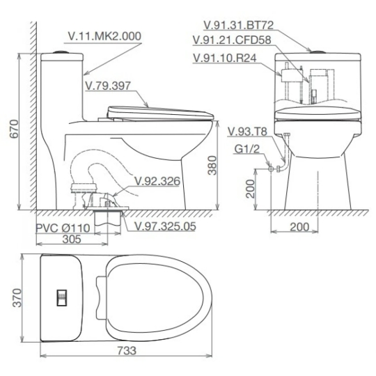 Bồn Cầu Viglacera MK2 Nắp Êm + Vòi Xịt VG826