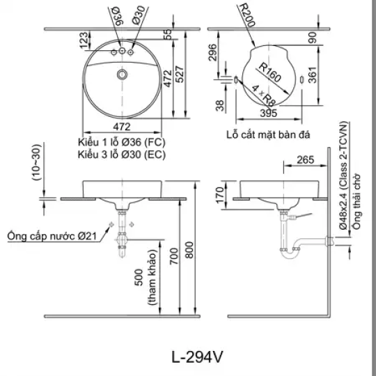 Chậu Rửa Lavabo Inax L-294V Để Bàn Tròn