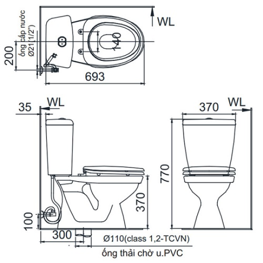 Bồn Cầu INAX C-108VA (C108VA) 2 Khối Nắp Thường