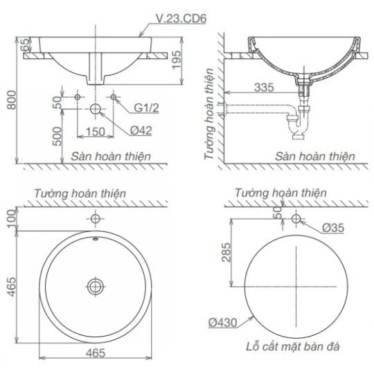 Chậu Rửa Mặt Lavabo Viglacera CD6 Đặt Bàn
