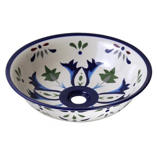 Chậu Rửa Mặt Lavabo Kanly Vẽ Tay Hoa Văn Cách Điệu SU401 Đặt Bàn Sứ Mỹ Thuật 415x125 mm