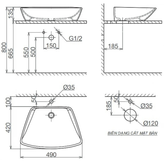 Chậu Rửa Lavabo Viglacera CD16 Đặt Bàn