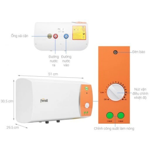 Bình Máy Nước Nóng Ferroli Verdi Te 15L Gián Tiếp 3 Công Suất