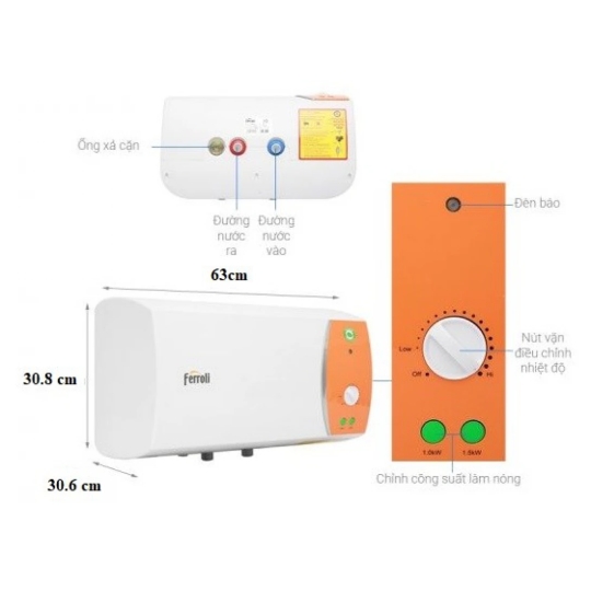 Bình Máy Nước Nóng Ferroli Verdi Te 20L Gián Tiếp 3 Công Suất