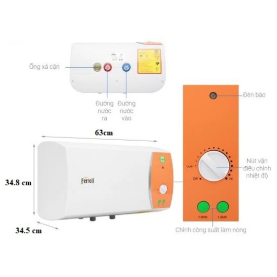 Bình Máy Nước Nóng Ferroli Verdi Te 30L Gián Tiếp 3 Công Suất