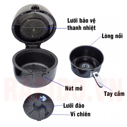Nồi Chiên Không Dầu Rapido RAF6.5D 6.5 Lít 1800W Điều Khiển Điện Tử