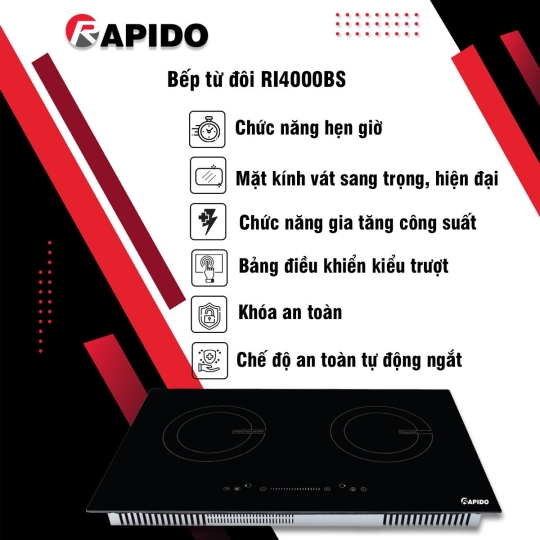 Bếp từ đôi Rapido RI4000BS điều khiển cảm ứng kiểu trượt