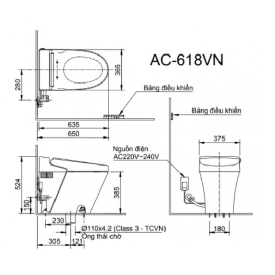 Bồn Cầu INAX AC-618VN (AC618VN) Điện Tử Thông Minh