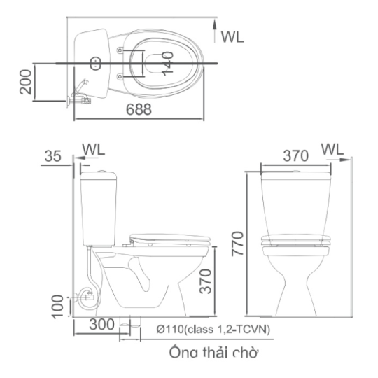 Bồn cầu 2 khối INAX C-108VAN (C108VAN) nắp đóng êm
