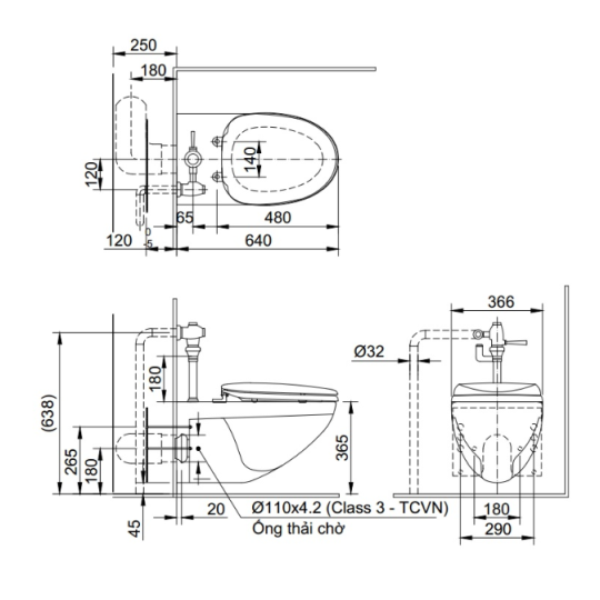Bồn cầu treo tường inax AC-22PVN