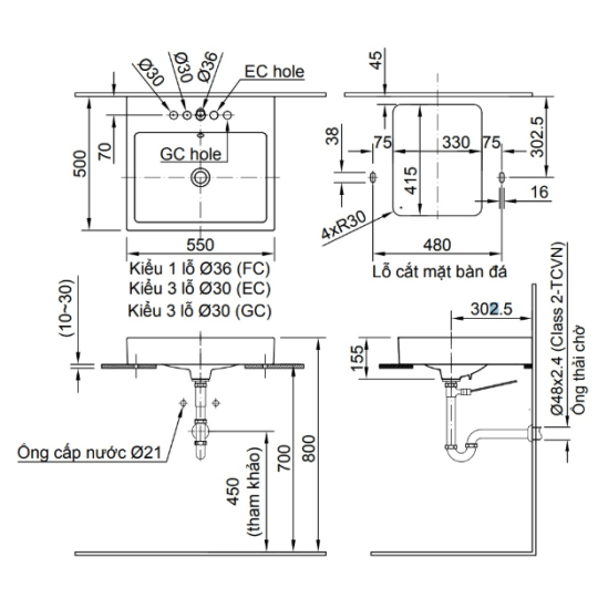 Chậu rửa đặt bàn AL-536V(EC/FC/GC)