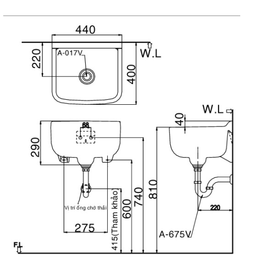 Chậu rửa treo tường S-17V