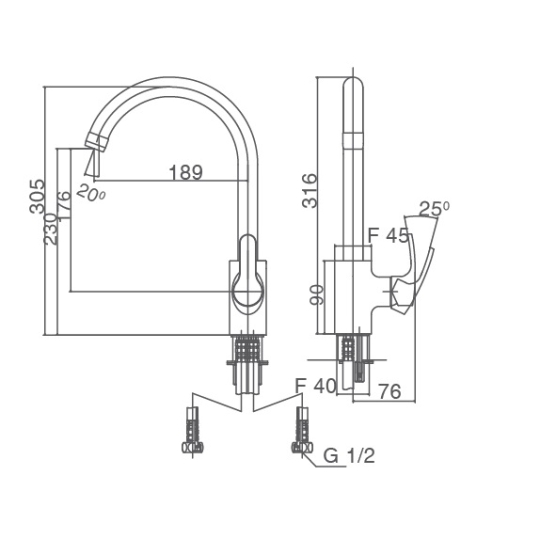 Vòi Rửa Chén Inax SFV-802S Nóng Lạnh