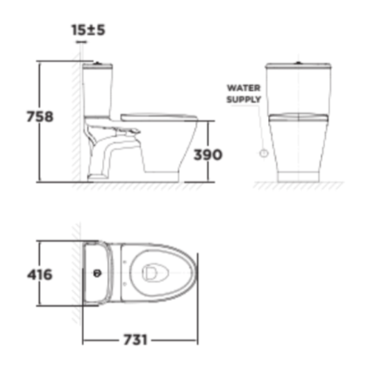 Bồn cầu 2 khối American Standard VF-2162SW (VF2162SW) nắp rửa cơ M4A839