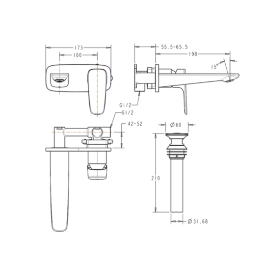 Vòi chậu gắn tường Signature nóng lạnh American Standard WF-1704 (WF1704)