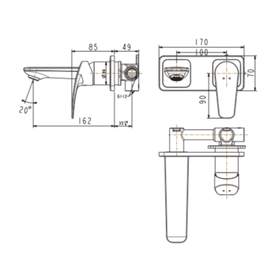 Vòi lavabo âm tường nóng lạnh Milano American Standard WF-0904 (WF0904)
