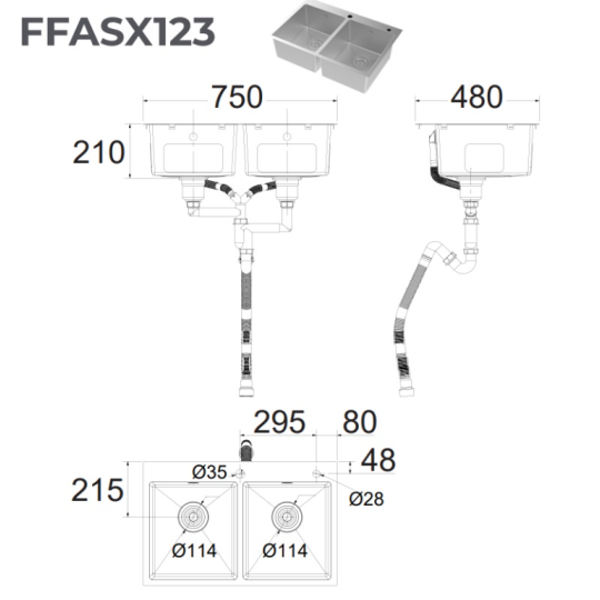 Chậu rửa chén đôi 750mm American Standard FFASX123