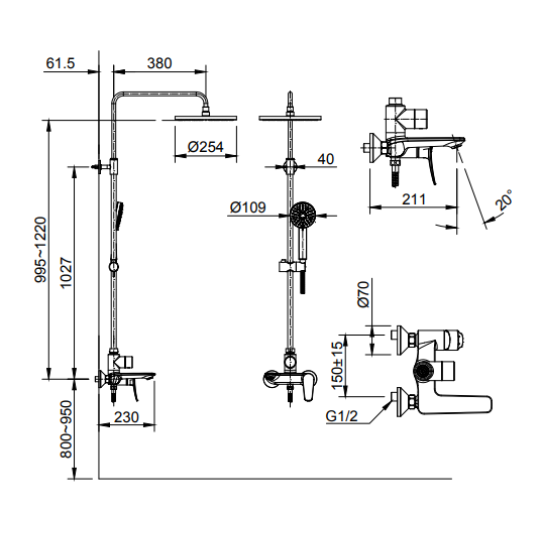 Vòi Sen Tắm Cây Inax BFV-515S Cao Cấp