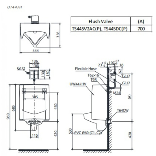 Bồn Tiểu Nam TOTO UT447HR#W Treo Tường