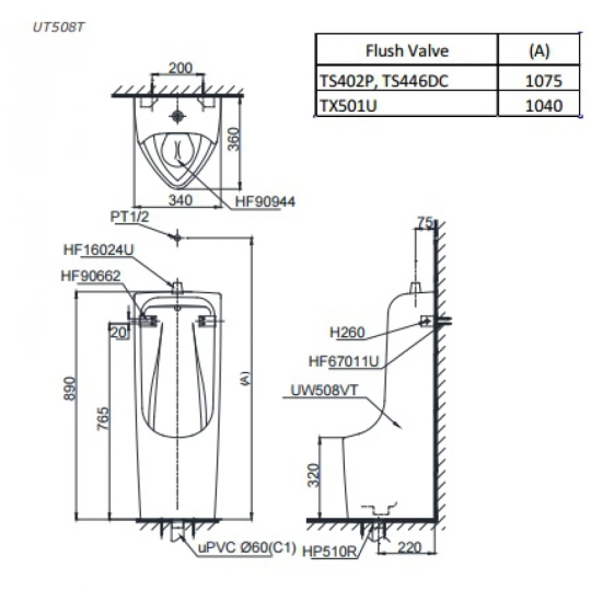 Bồn Tiểu Nam TOTO UT508T#XW Đặt Sàn