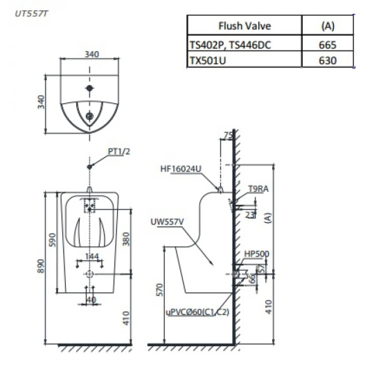 Bồn Tiểu Nam TOTO UT557T#XW Treo Tường