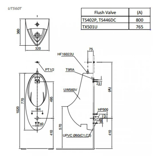 Bồn Tiểu Nam TOTO UT560T#XW Treo Tường
