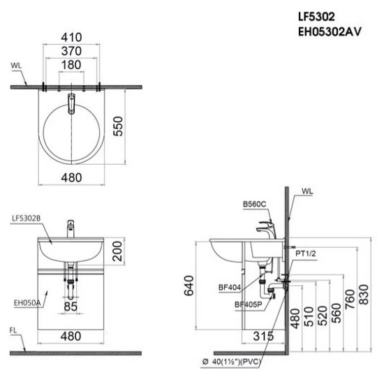 Bộ Tủ Lavabo Caesar Treo Tường LF5302/EH05302AV