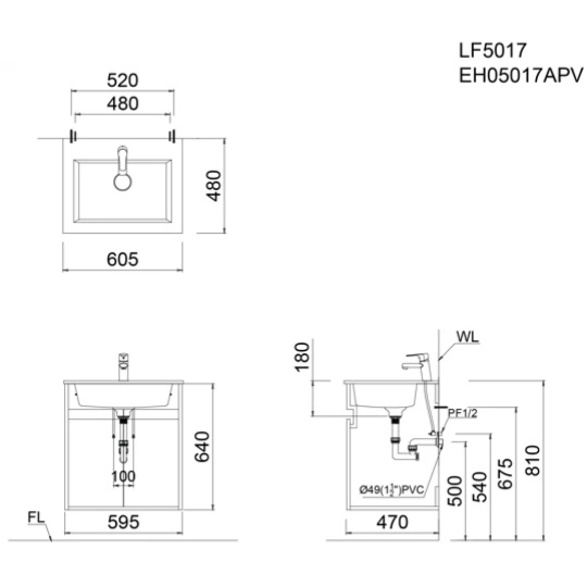 Bộ Tủ Lavabo Caesar Treo Tường LF5017/EH05017AV
