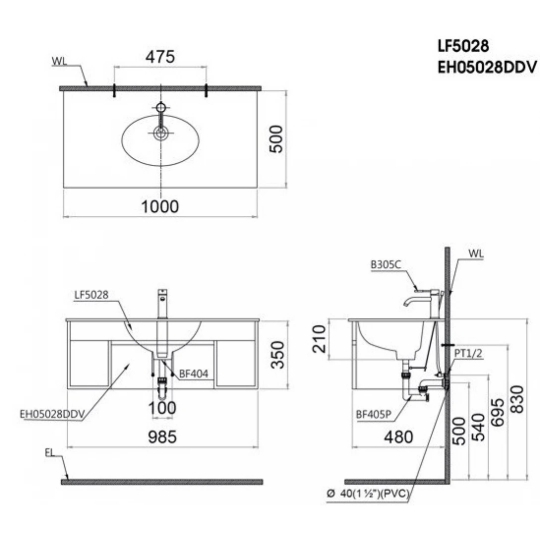 Bộ Tủ Lavabo Caesar Treo Tường LF5028/EH05028DDV