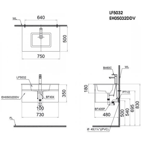 Bộ Tủ Lavabo Caesar Treo Tường LF5032/EH05032DDV