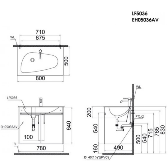 Bộ Tủ Lavabo Caesar Treo Tường LF5036/EH05036AV